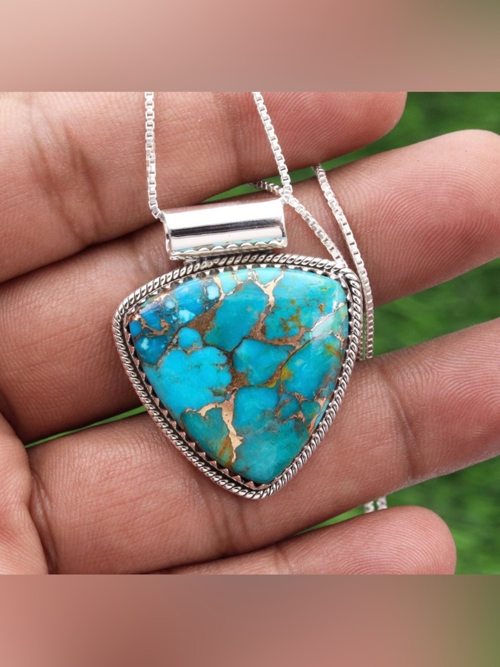 Turquoise Pendant Necklace 925 Sterling Silver Arizona